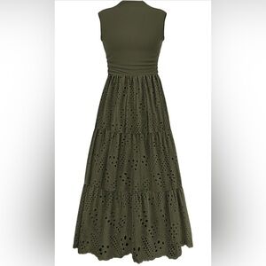 Olive Green Eyelet Maxi Dress